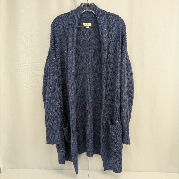 Umgee Blue Confetti Oversized Open Front Sweater Cardigan Pockets Women's Large - Picture 1 of 6